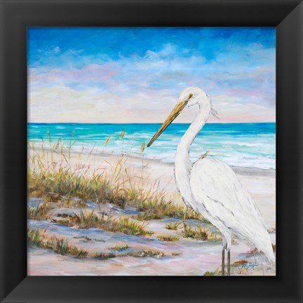 Framed Egret on the Beach Print