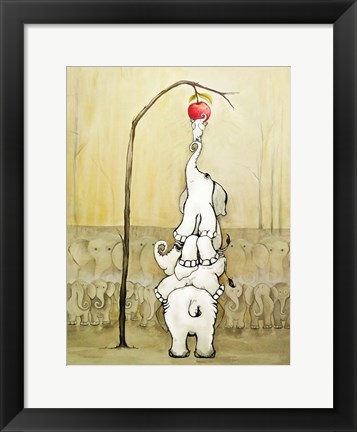 Framed Whimsical Elephants with Red Apple Print