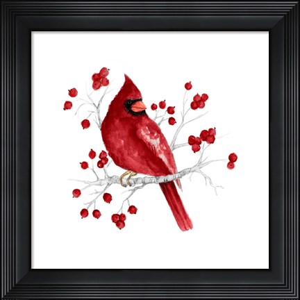 Framed Winter Cardinal in Red I Print