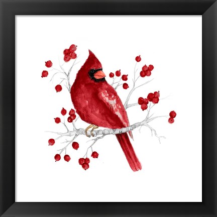 Framed Winter Cardinal in Red I Print