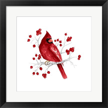 Framed Winter Cardinal in Red I Print