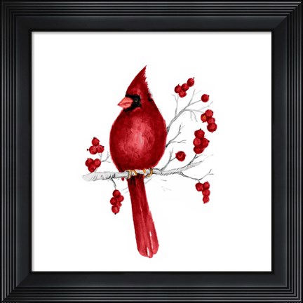 Framed Winter Cardinal in Red II Print