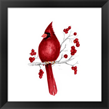 Framed Winter Cardinal in Red II Print