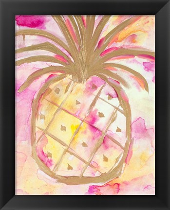 Framed Pink Gold Pineapple Print