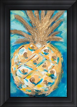 Framed Blue Gold Pineapple Print