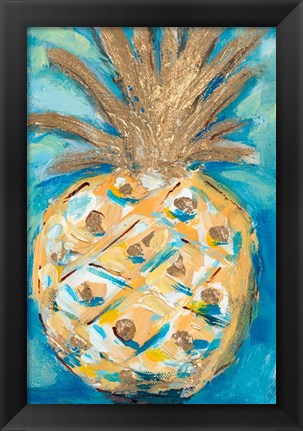 Framed Blue Gold Pineapple Print