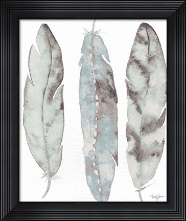 Framed Three Blue Feathers Print