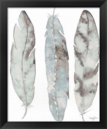 Framed Three Blue Feathers Print