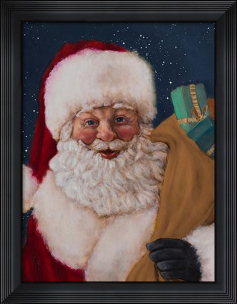 Framed Jolly Saint Nick with Starry Night Print