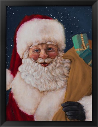 Framed Jolly Saint Nick with Starry Night Print