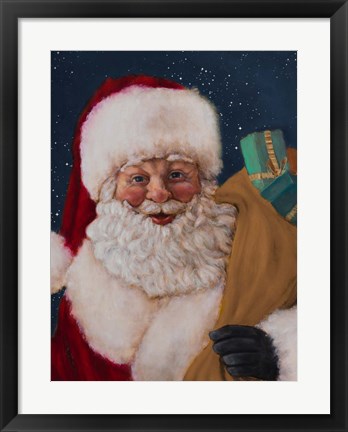 Framed Jolly Saint Nick with Starry Night Print