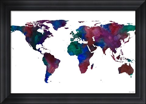 Framed World Map Watercolor Print