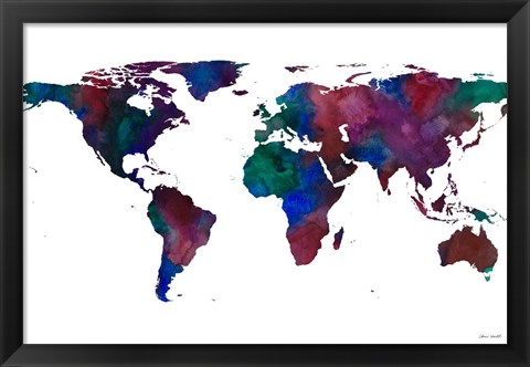 Framed World Map Watercolor Print