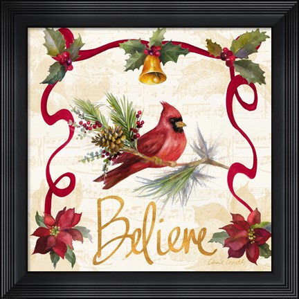 Framed Christmas Poinsettia Ribbon I Print