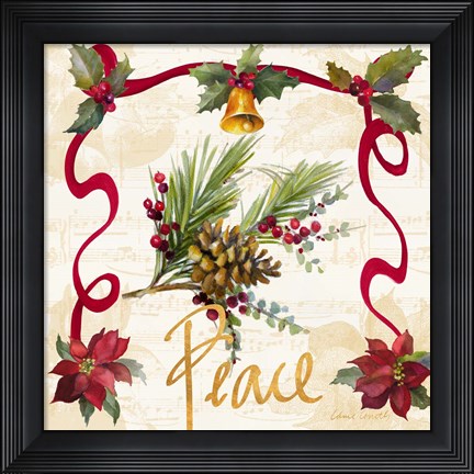 Framed Christmas Poinsettia Ribbon II Print