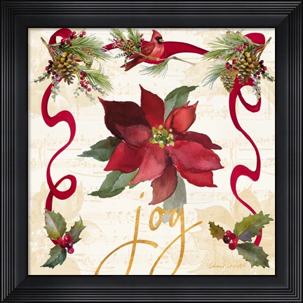 Framed Christmas Poinsettia Ribbon IV Print