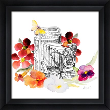 Framed Camera Sketch on Fall Floral I Print