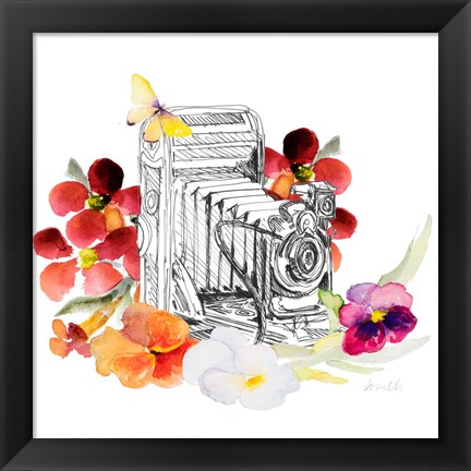 Framed Camera Sketch on Fall Floral I Print