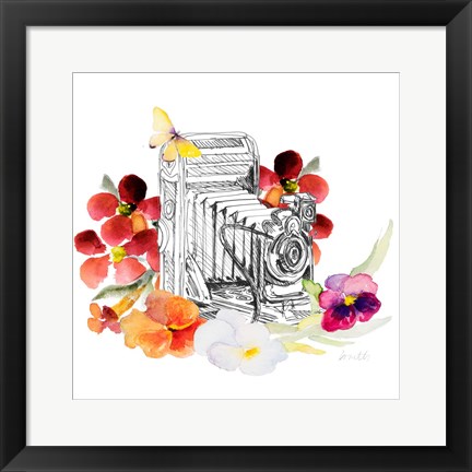 Framed Camera Sketch on Fall Floral I Print