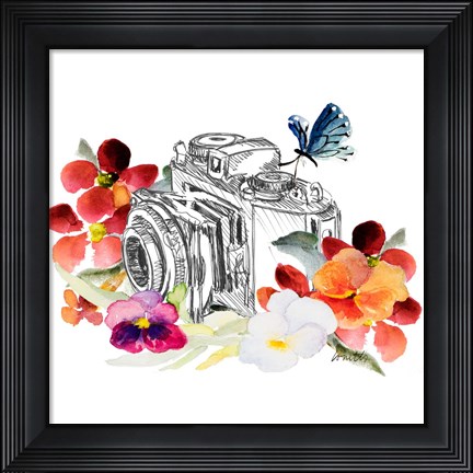 Framed Camera Sketch on Fall Floral II Print