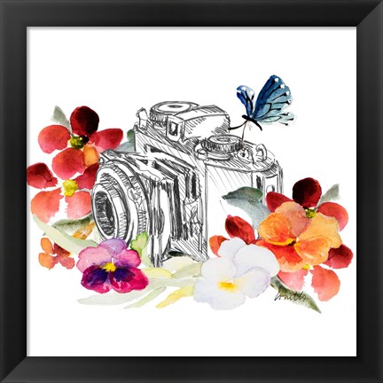 Framed Camera Sketch on Fall Floral II Print