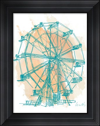 Framed Teal Ferris Wheel I Print