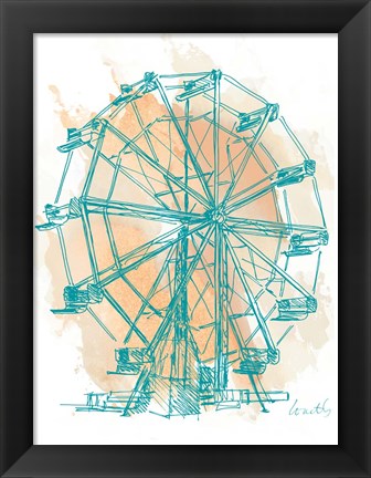 Framed Teal Ferris Wheel I Print