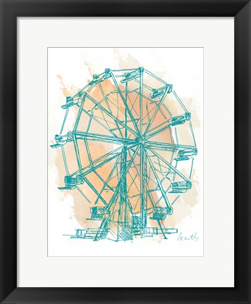 Framed Teal Ferris Wheel I Print