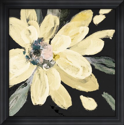 Framed Yellow Blooms on Black I Print