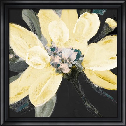 Framed Yellow Blooms on Black II Print