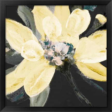 Framed Yellow Blooms on Black II Print