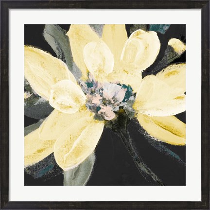 Framed Yellow Blooms on Black II Print