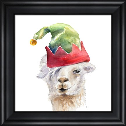 Framed Christmas Hat Llama Print