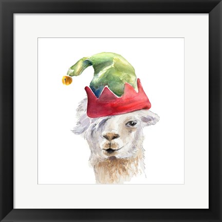 Framed Christmas Hat Llama Print