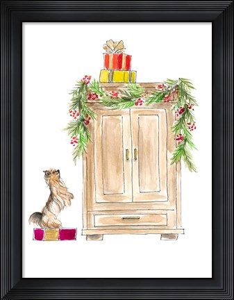 Framed Armoire Decorated with Garland Print