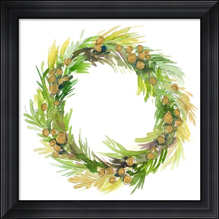 Framed Green Metallic Spruce Wreath Print