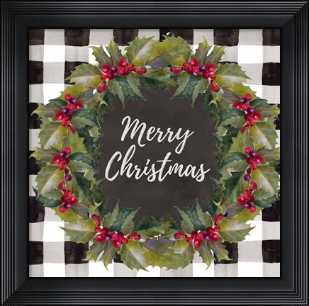 Framed Buffalo Plaid Christmas Wreath Print