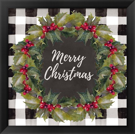 Framed Buffalo Plaid Christmas Wreath Print