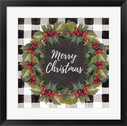 Framed Buffalo Plaid Christmas Wreath Print