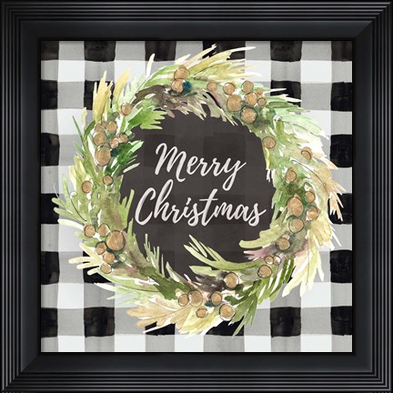Framed Buffalo Plaid Christmas Wreath Print