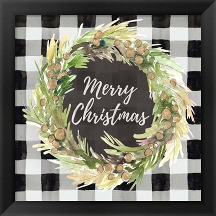 Framed Buffalo Plaid Christmas Wreath Print