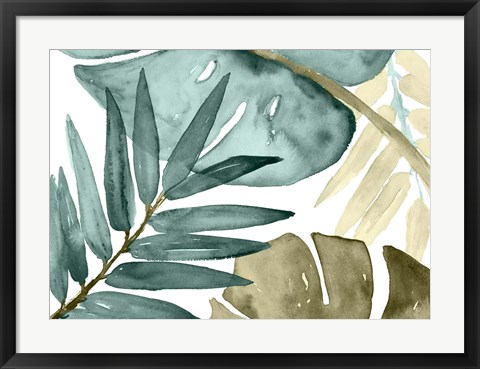 Framed Teal Island Leaves Print