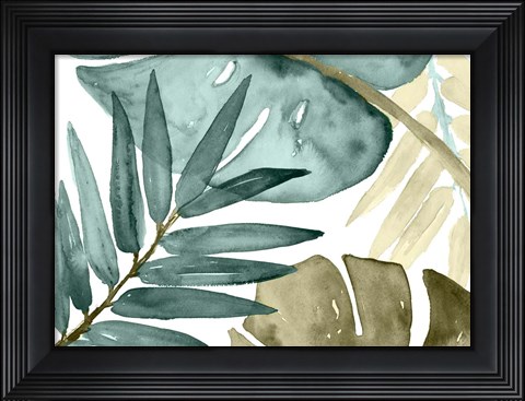 Framed Teal Island Leaves Print
