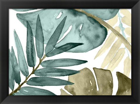 Framed Teal Island Leaves Print