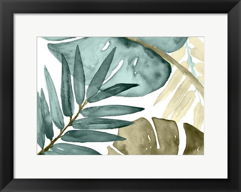 Framed Teal Island Leaves Print
