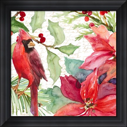 Framed Poinsettia and Cardinal II Print