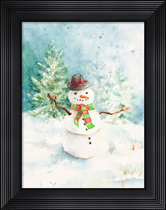 Framed Snowman in the Pines Print