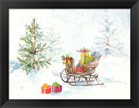 Framed Presents in Sleigh on Snowy Day Print