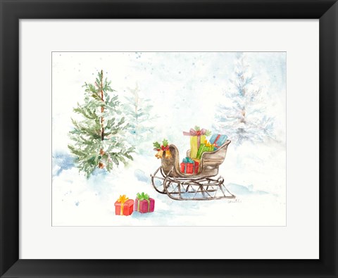 Framed Presents in Sleigh on Snowy Day Print