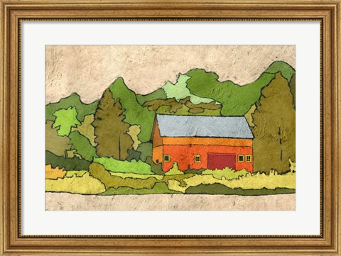 Framed Cabin in the Green Forest Print